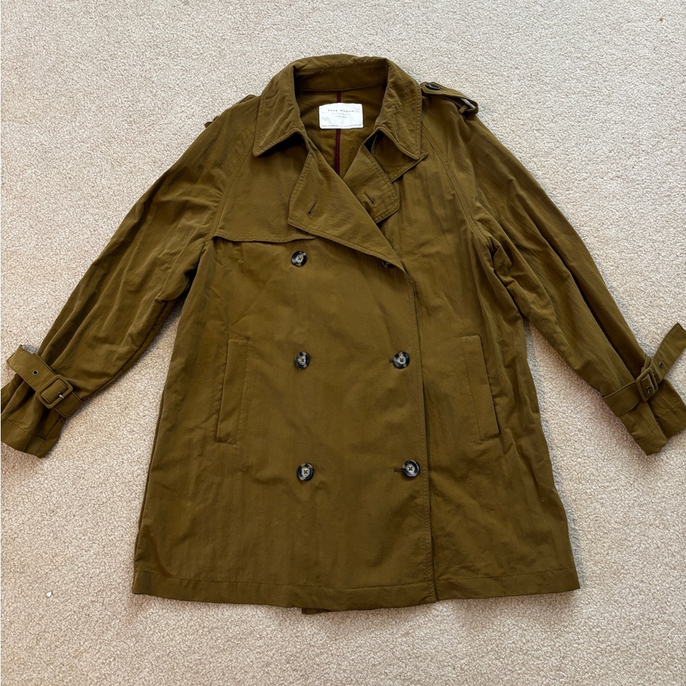 Zara Olive Trench Coat Size Medium